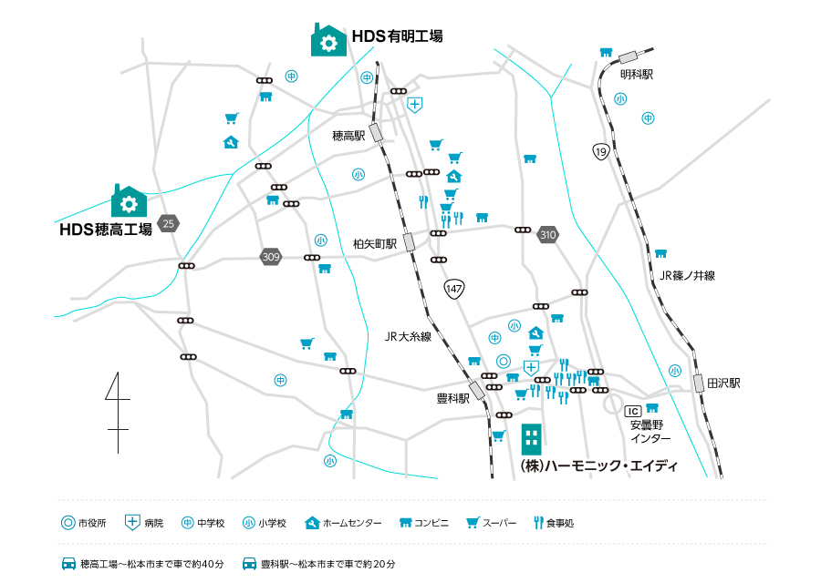 穂高工場周辺地図